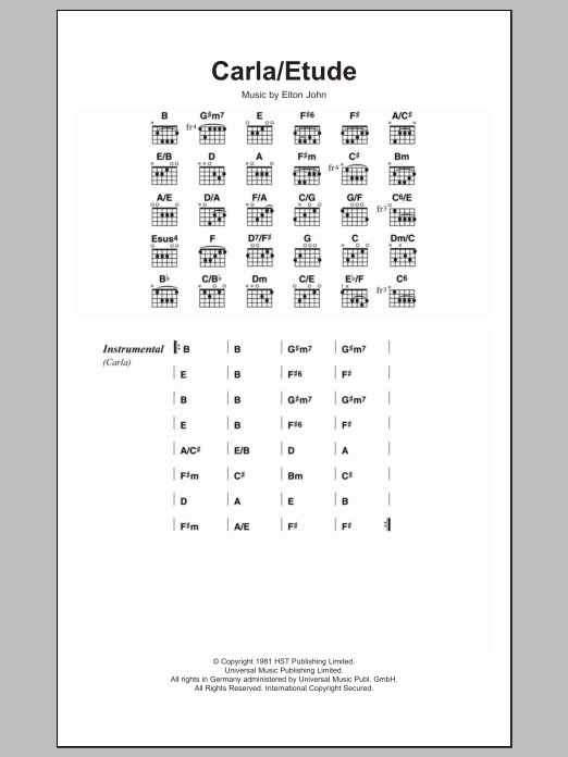 Elton John Carla/Etude Sheet Music Notes & Chords for Lyrics & Chords - Download or Print PDF