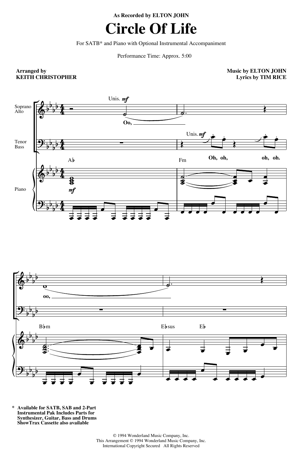 Elton John Circle Of Life (from The Lion King) (arr. Keith Christopher) Sheet Music Notes & Chords for SATB Choir - Download or Print PDF