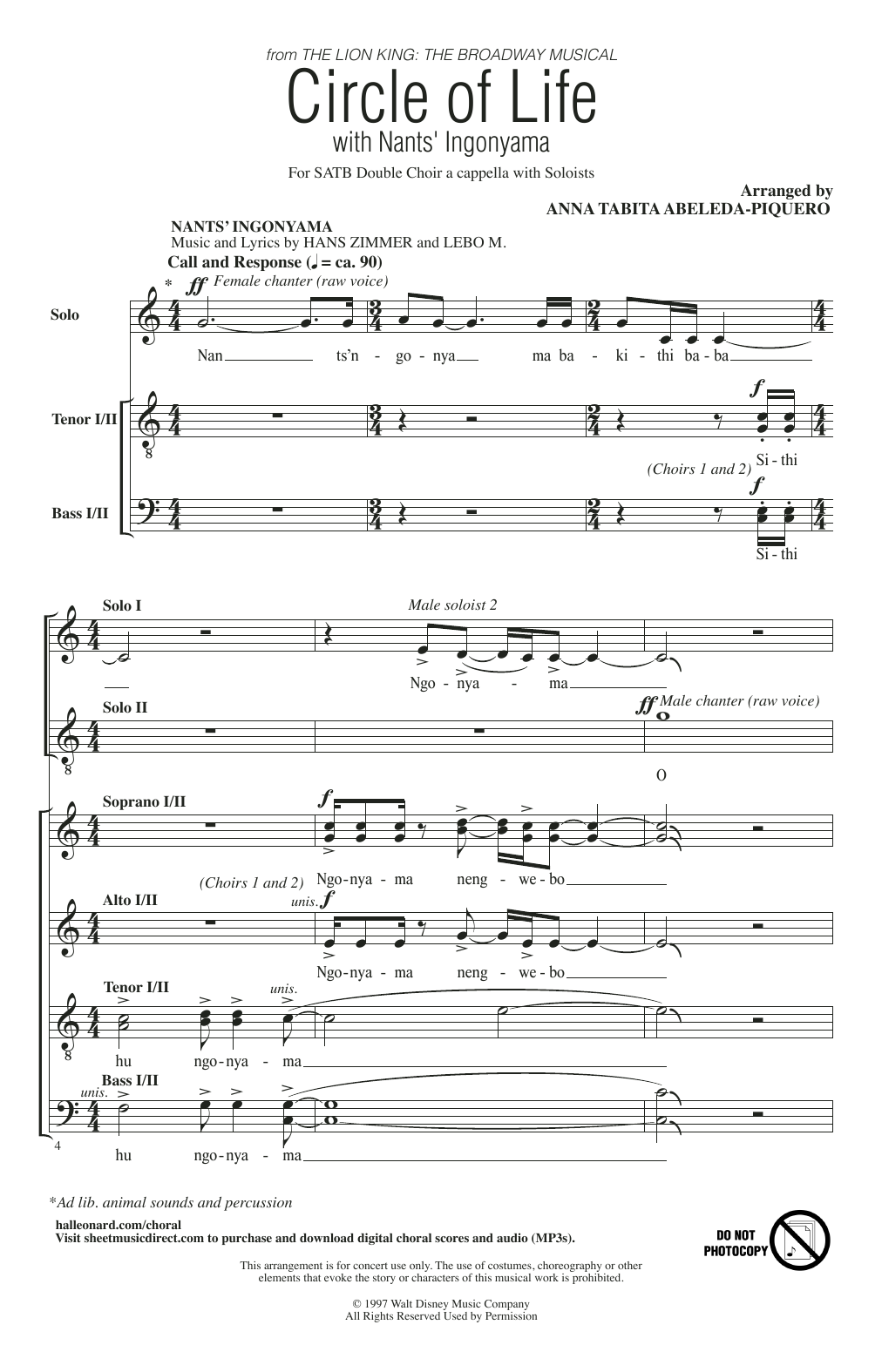 Elton John Circle Of Life with Nants' Ingonyama Sheet Music Notes & Chords for Choir - Download or Print PDF