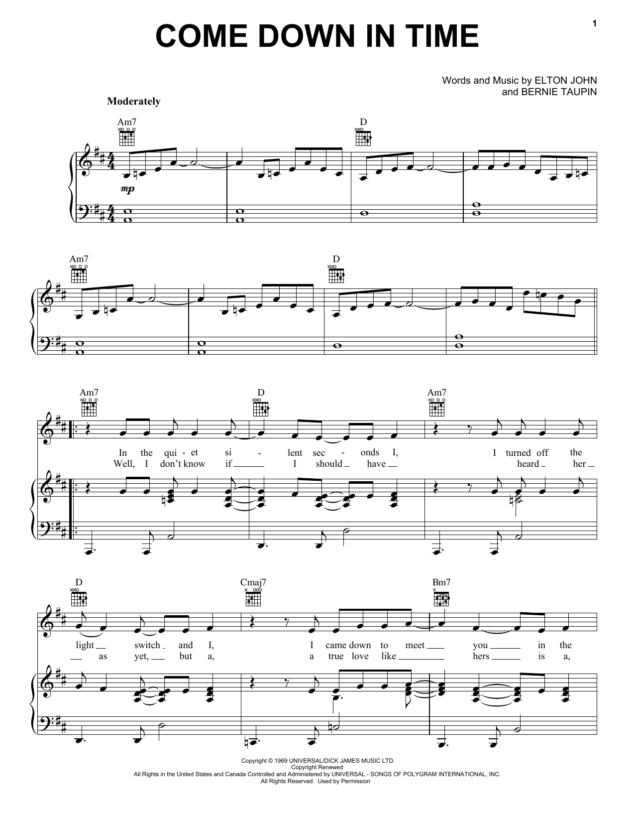 Elton John Come Down In Time Sheet Music Notes & Chords for Solo Guitar - Download or Print PDF