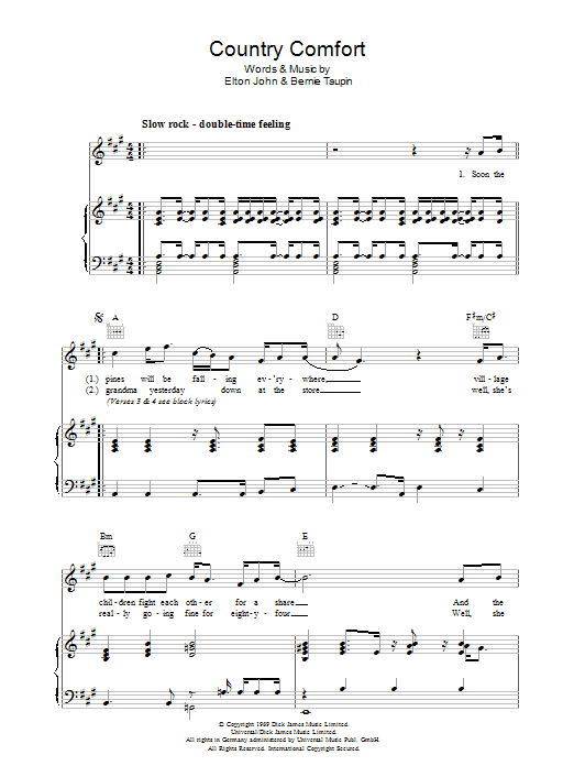 Elton John Country Comfort Sheet Music Notes & Chords for Keyboard - Download or Print PDF