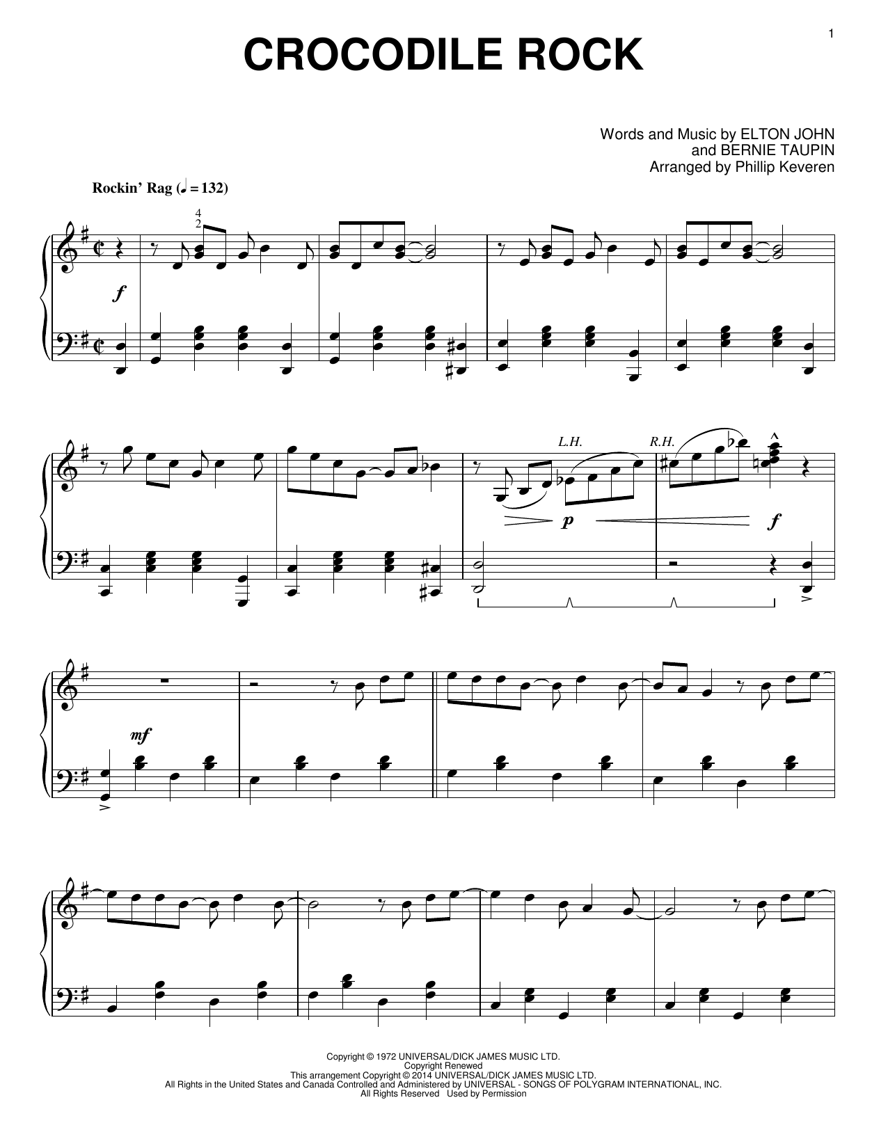 Elton John Crocodile Rock [Classical version] (arr. Phillip Keveren) Sheet Music Notes & Chords for Piano - Download or Print PDF