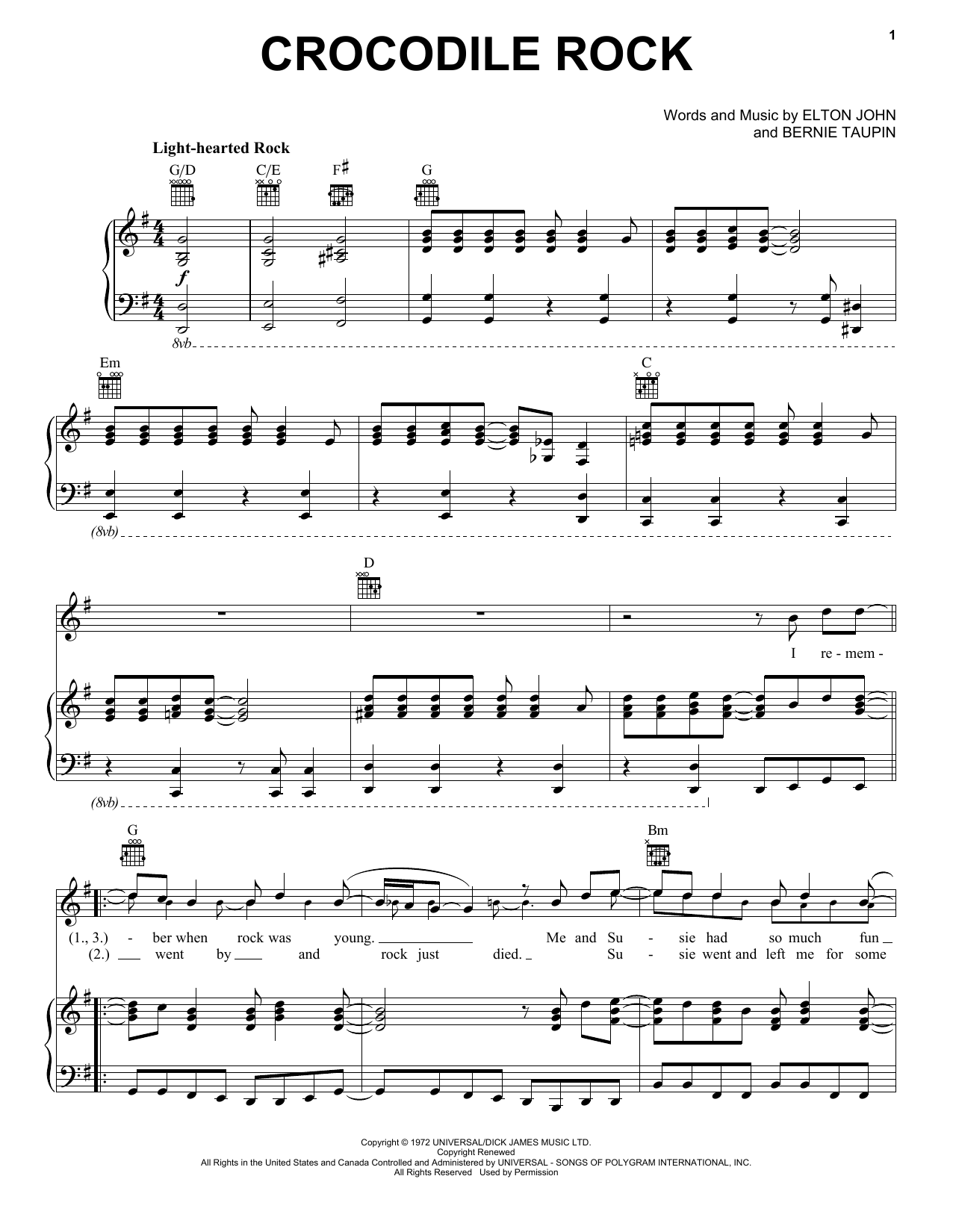 Elton John Crocodile Rock Sheet Music Notes & Chords for Cello - Download or Print PDF