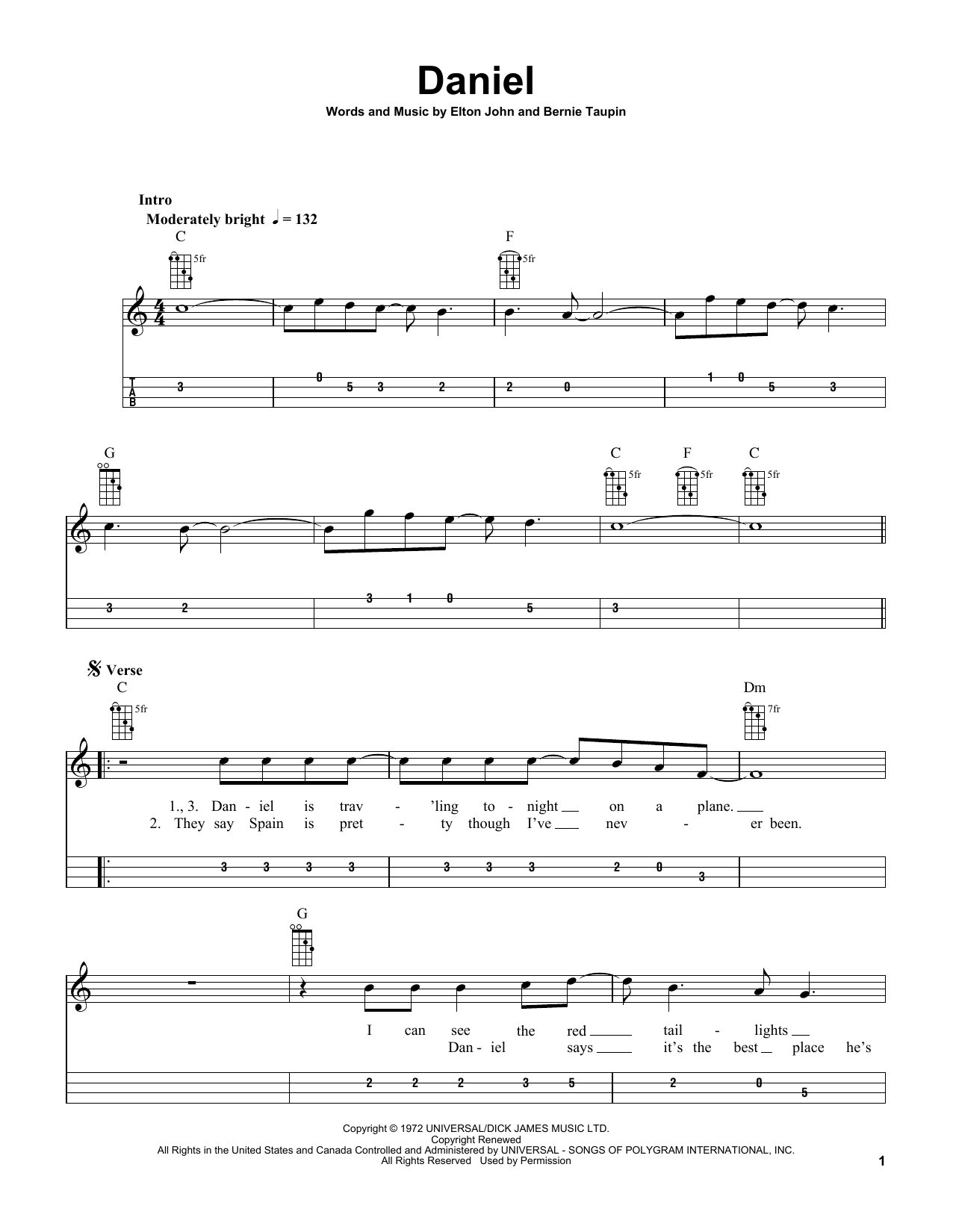 Elton John Daniel (arr. Bobby Westfall) Sheet Music Notes & Chords for Mandolin - Download or Print PDF