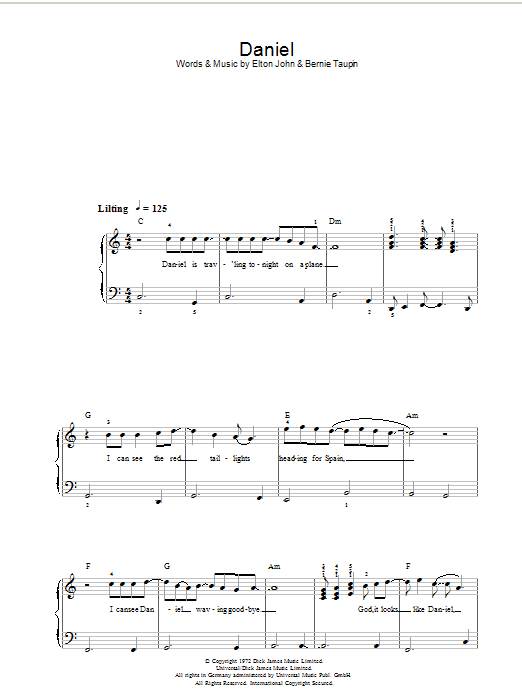 Elton John Daniel Sheet Music Notes & Chords for Beginner Piano - Download or Print PDF
