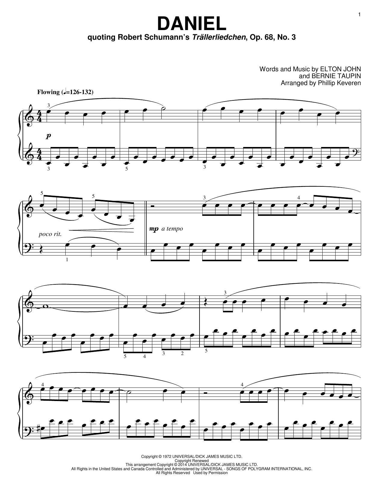 Elton John Daniel [Classical version] (arr. Phillip Keveren) Sheet Music Notes & Chords for Piano - Download or Print PDF