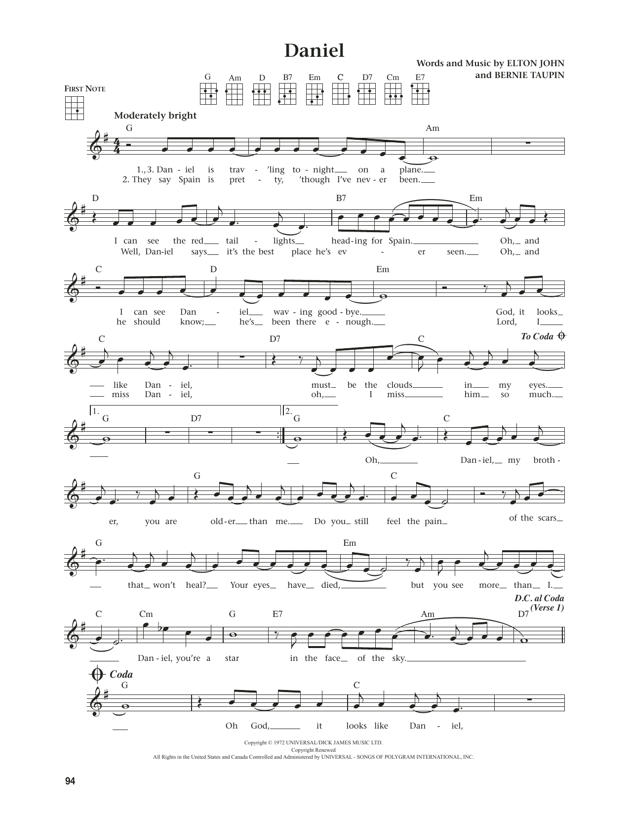 Elton John Daniel (from The Daily Ukulele) (arr. Jim Beloff) Sheet Music Notes & Chords for Ukulele - Download or Print PDF