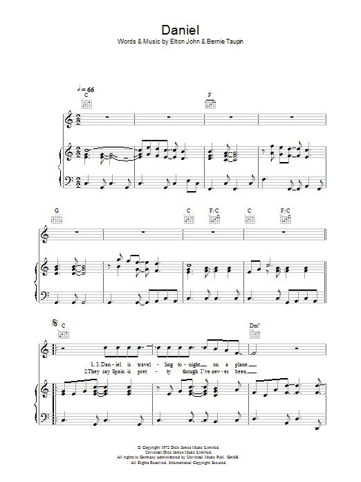 Elton John Daniel Sheet Music Notes & Chords for Keyboard - Download or Print PDF