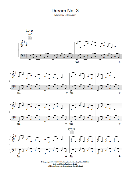 Elton John Dream #3 (Instrumental) Sheet Music Notes & Chords for Piano - Download or Print PDF