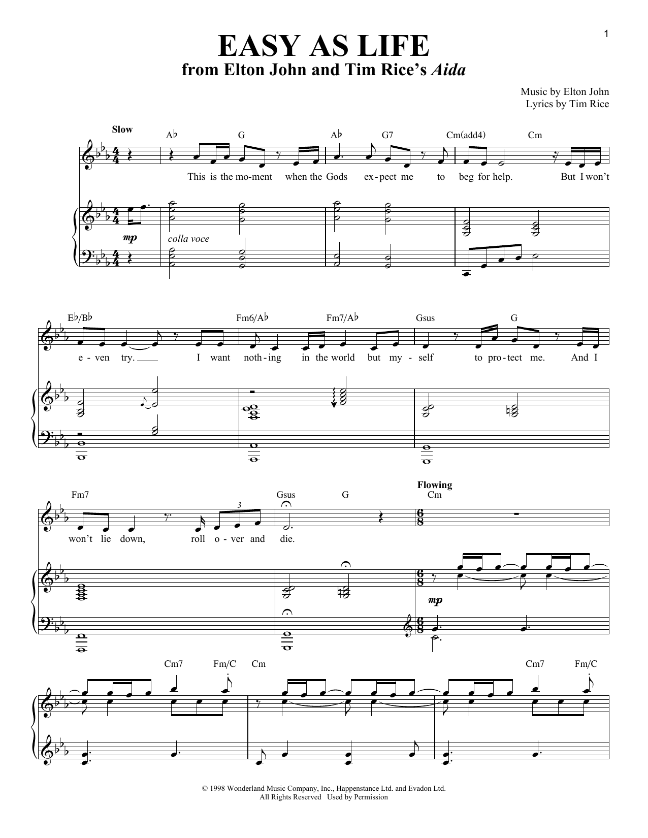Elton John Easy As Life Sheet Music Notes & Chords for Piano & Vocal - Download or Print PDF