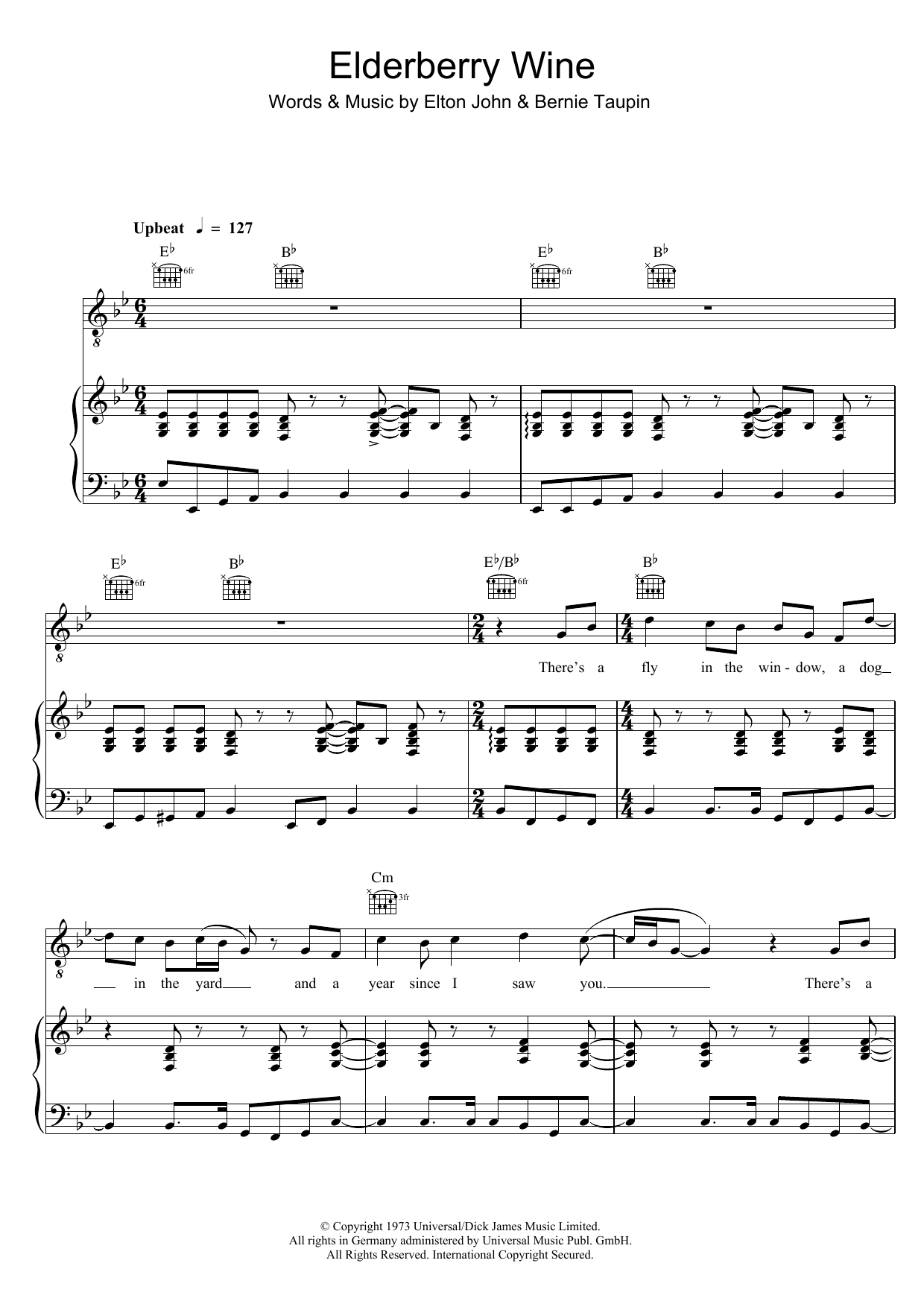 Elton John Elderberry Wine Sheet Music Notes & Chords for Lyrics & Chords - Download or Print PDF