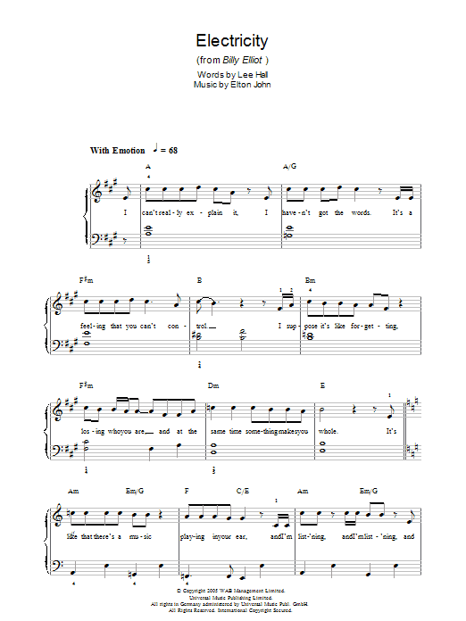 Elton John Electricity Sheet Music Notes & Chords for Piano, Vocal & Guitar (Right-Hand Melody) - Download or Print PDF