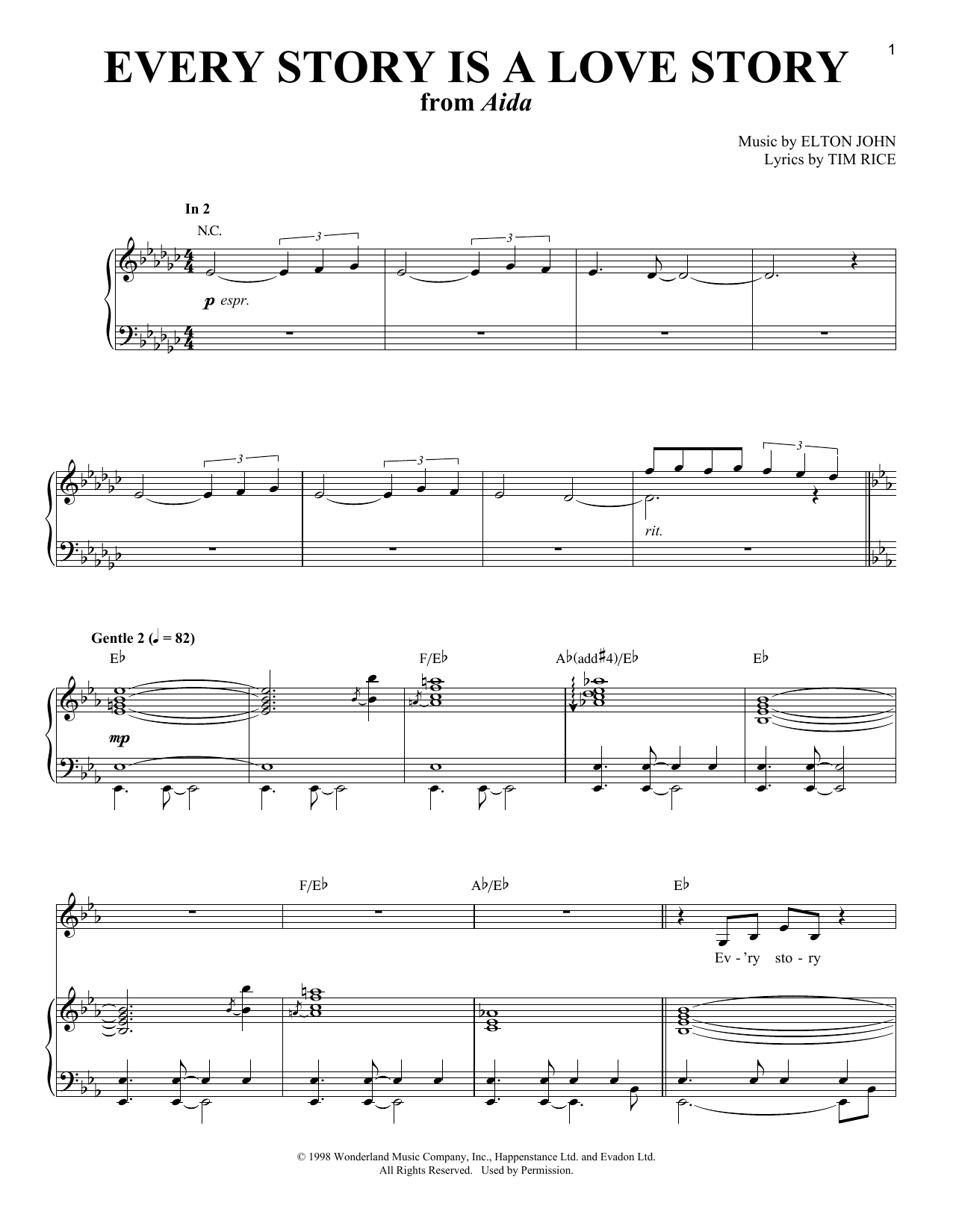 Elton John Every Story Is A Love Story Sheet Music Notes & Chords for Piano & Vocal - Download or Print PDF