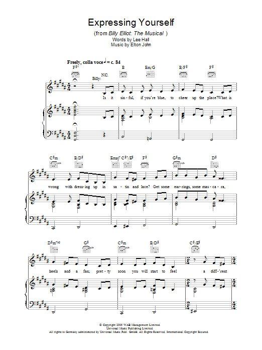 Elton John Expressing Yourself Sheet Music Notes & Chords for Piano, Vocal & Guitar (Right-Hand Melody) - Download or Print PDF