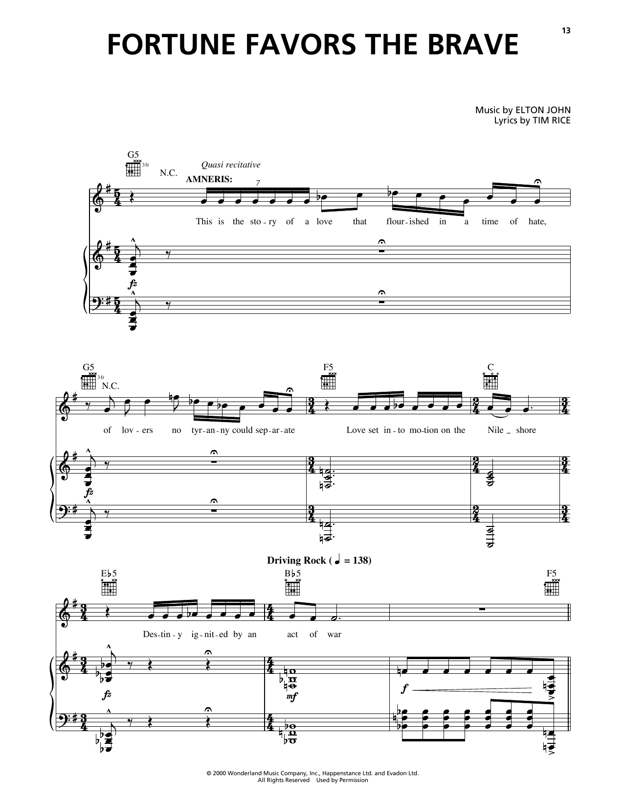 Elton John Fortune Favors The Brave (from Aida) Sheet Music Notes & Chords for Piano & Vocal - Download or Print PDF