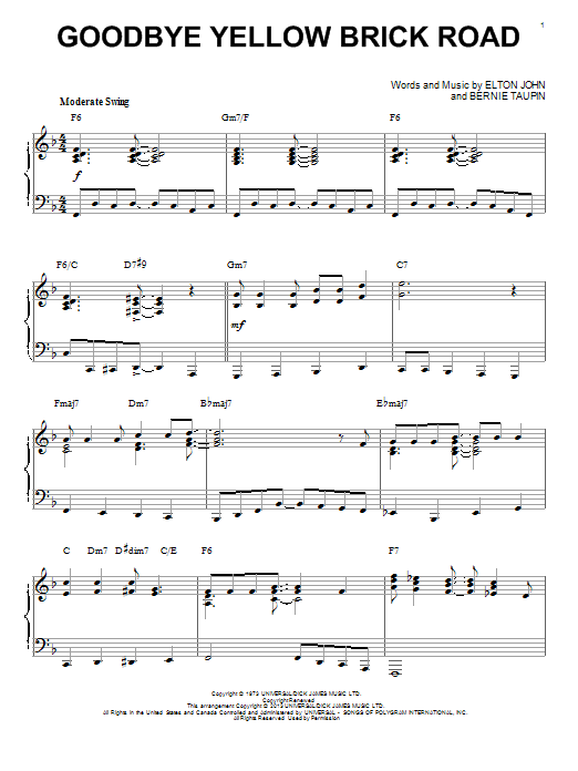Elton John Goodbye Yellow Brick Road [Jazz version] (arr. Brent Edstrom) Sheet Music Notes & Chords for Piano - Download or Print PDF