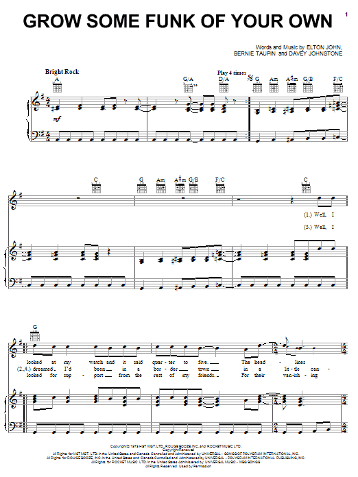 Elton John Grow Some Funk Of Your Own Sheet Music Notes & Chords for Lyrics & Chords - Download or Print PDF