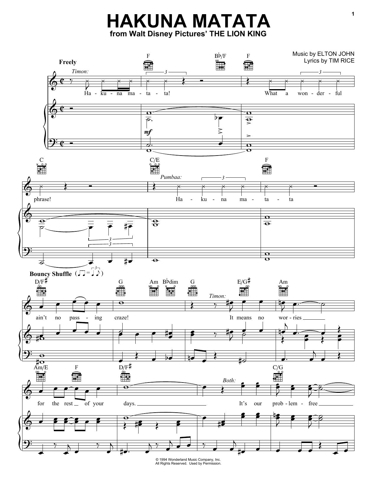 Elton John Hakuna Matata (from The Lion King) Sheet Music Notes & Chords for Violin - Download or Print PDF