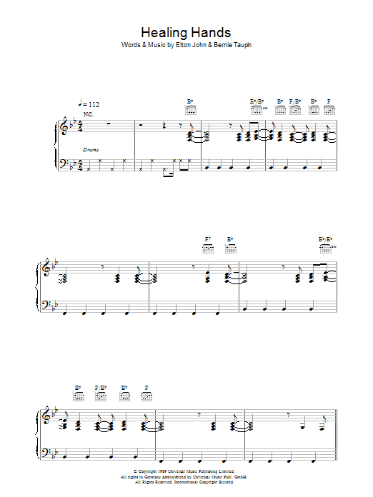 Elton John Healing Hands Sheet Music Notes & Chords for Piano, Vocal & Guitar - Download or Print PDF