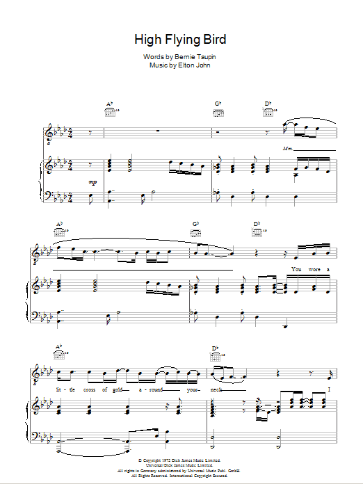 Elton John High Flying Bird Sheet Music Notes & Chords for Lyrics & Chords - Download or Print PDF