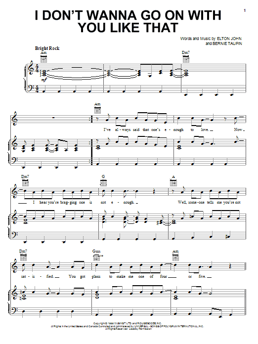Elton John I Don't Wanna Go On With You Like That Sheet Music Notes & Chords for Piano, Vocal & Guitar (Right-Hand Melody) - Download or Print PDF
