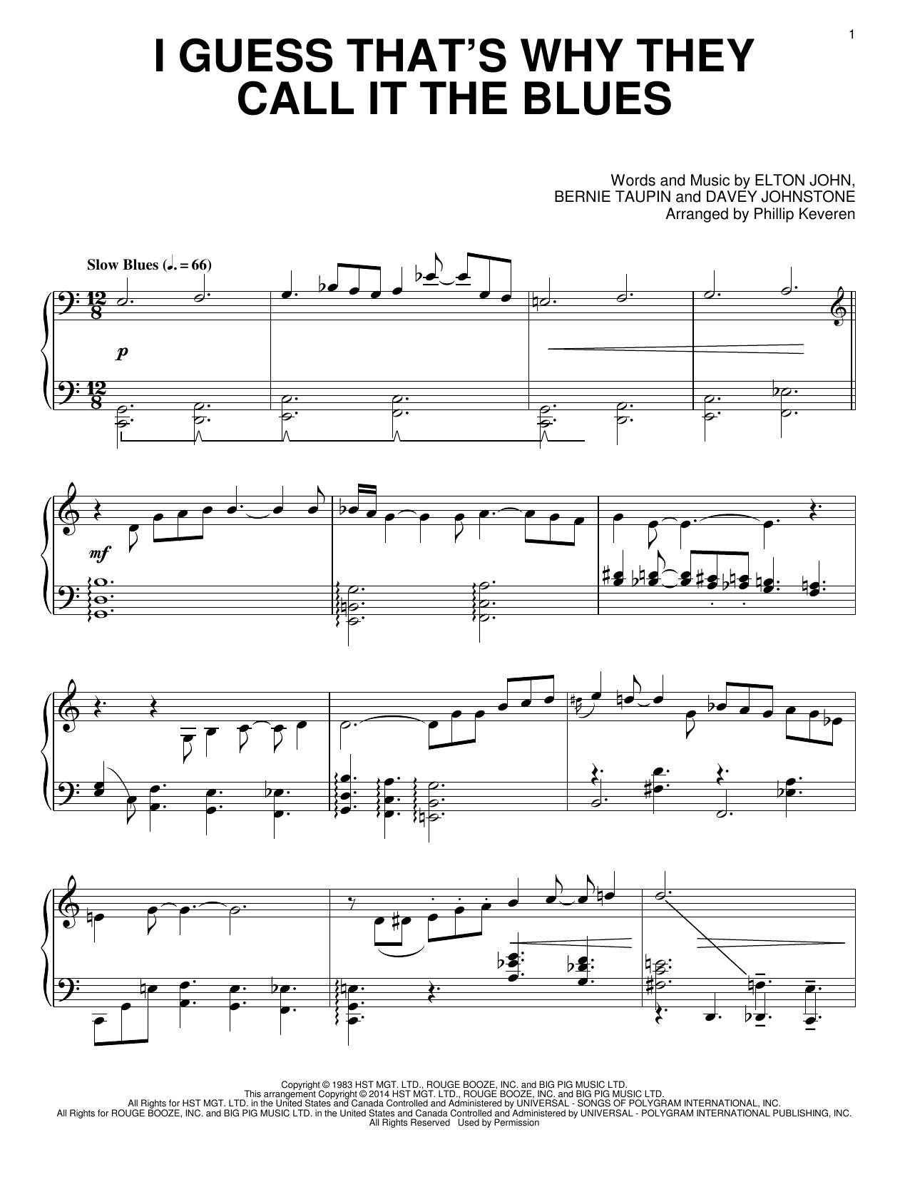 Elton John I Guess That's Why They Call It The Blues [Classical version] (arr. Phillip Keveren) Sheet Music Notes & Chords for Piano - Download or Print PDF