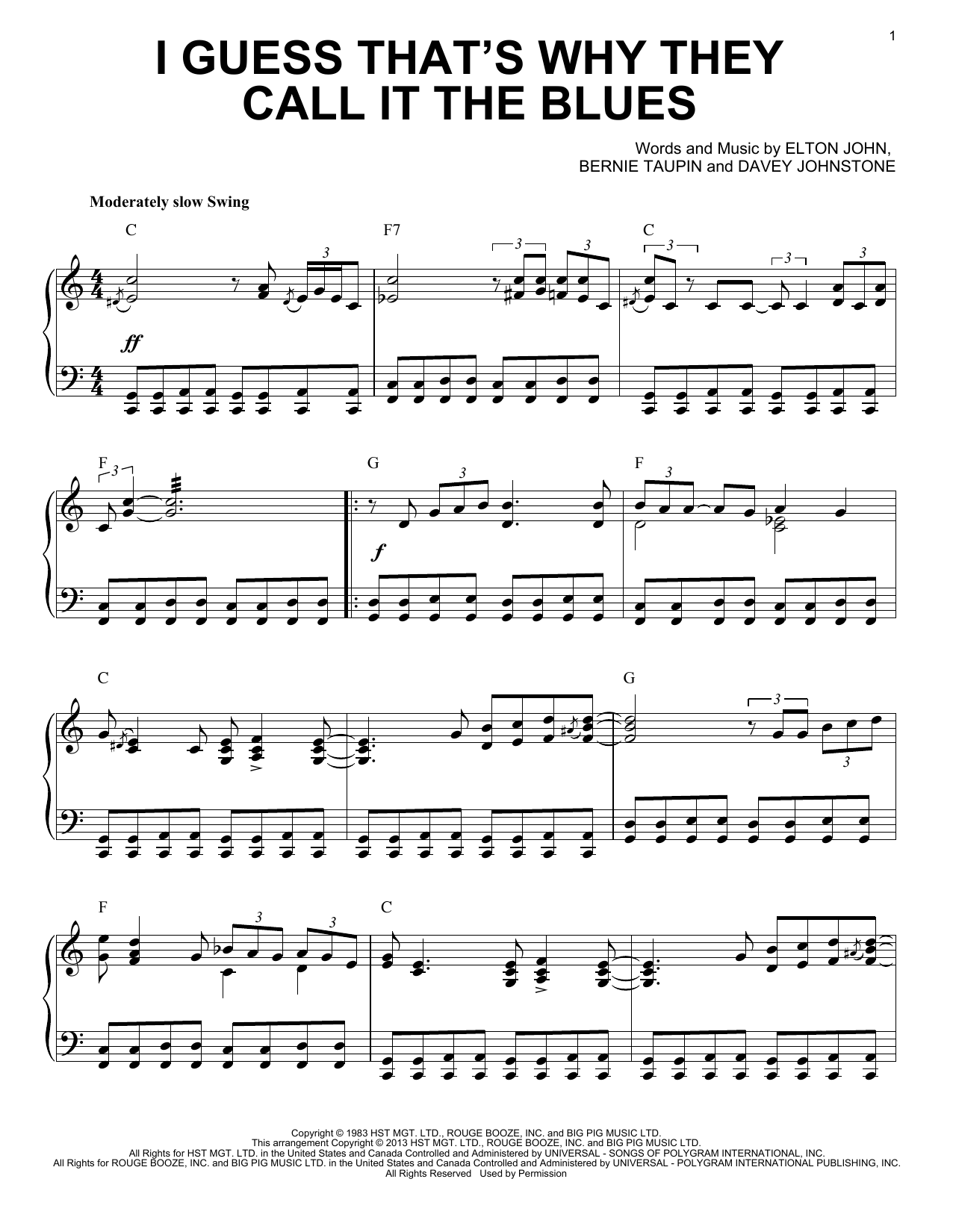 Elton John I Guess That's Why They Call It The Blues [Jazz version] (arr. Brent Edstrom) Sheet Music Notes & Chords for Piano - Download or Print PDF