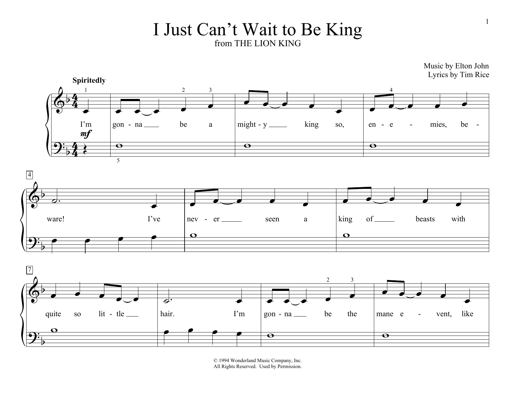 Elton John I Just Can't Wait To Be King (from The Lion King) (arr. Christopher Hussey) Sheet Music Notes & Chords for Educational Piano - Download or Print PDF