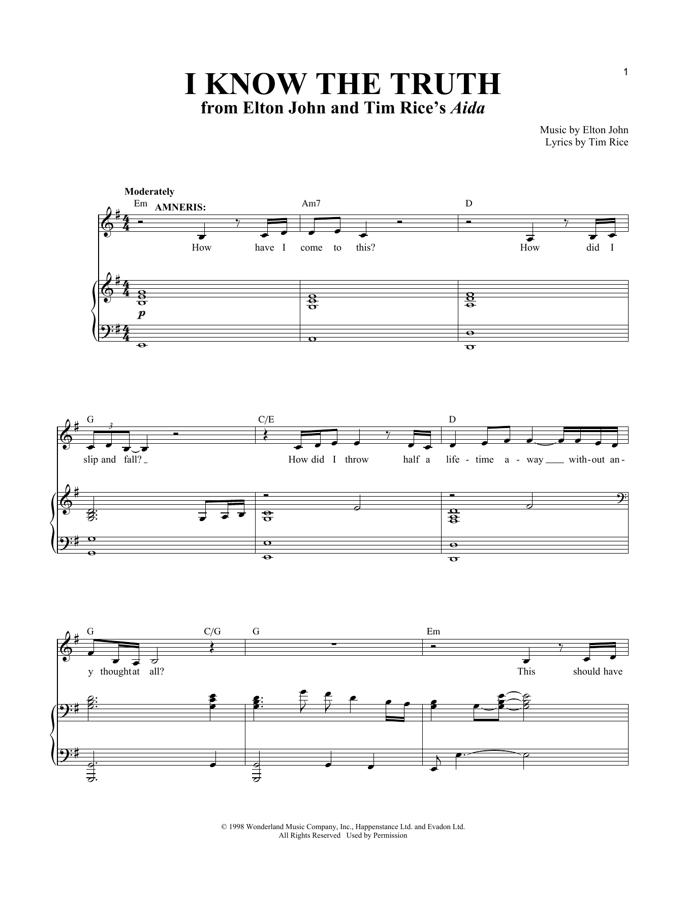 Elton John I Know The Truth Sheet Music Notes & Chords for Piano & Vocal - Download or Print PDF