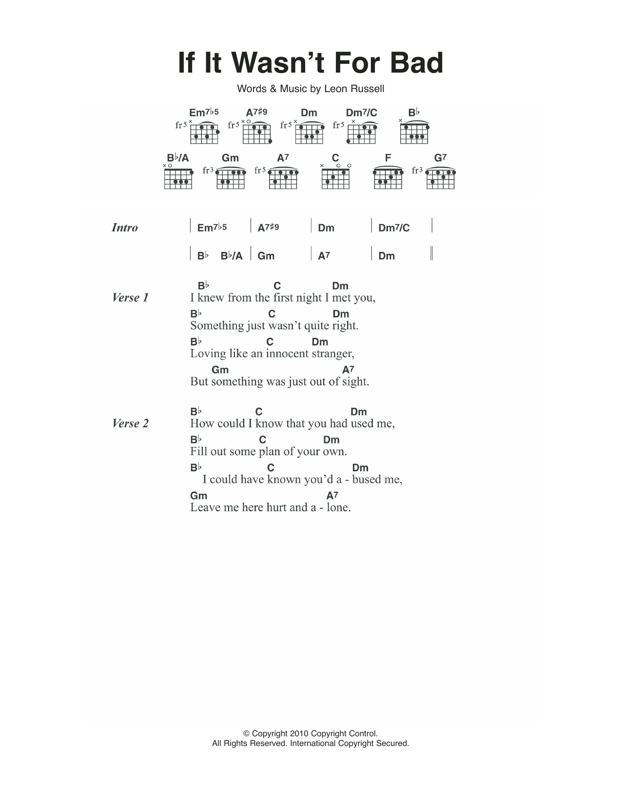 Elton John If It Wasn't For Bad Sheet Music Notes & Chords for Lyrics & Chords - Download or Print PDF