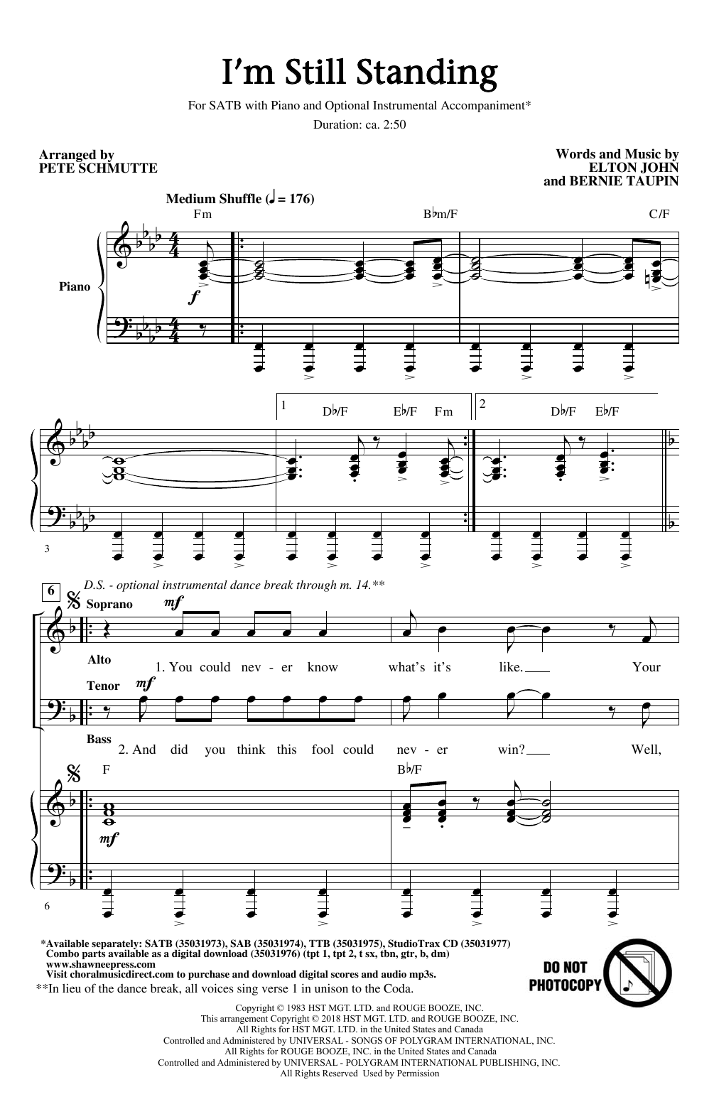 Elton John I'm Still Standing (arr. Pete Schmutte) Sheet Music Notes & Chords for SAB - Download or Print PDF