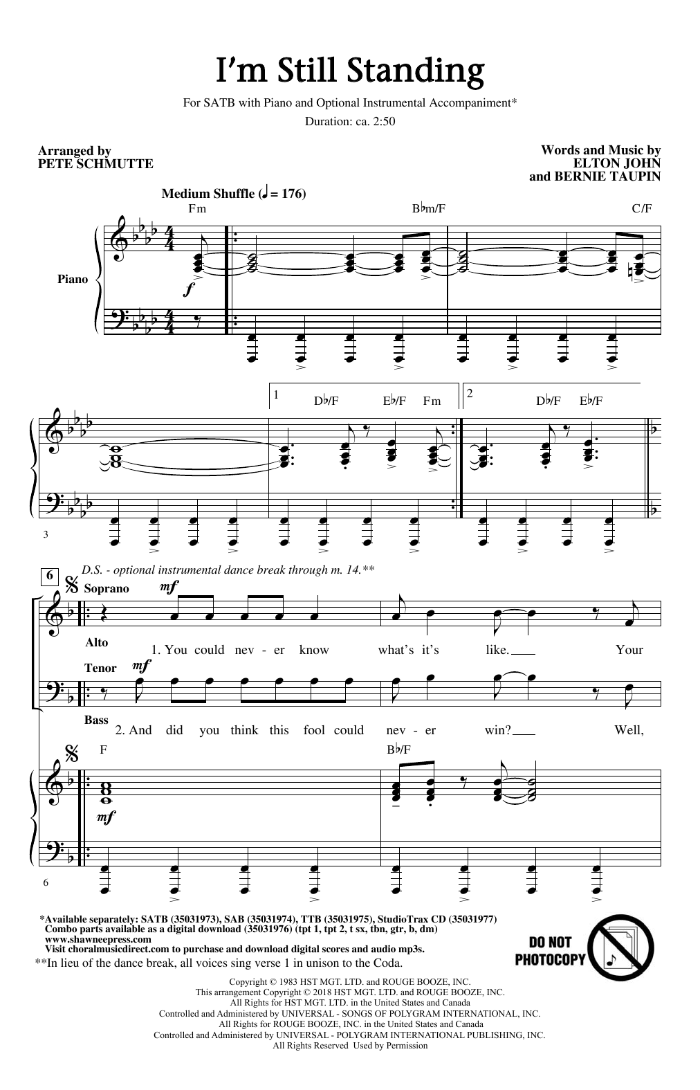Elton John I'm Still Standing (arr. Pete Schmutte) sheet music notes and chords. Download Printable PDF.