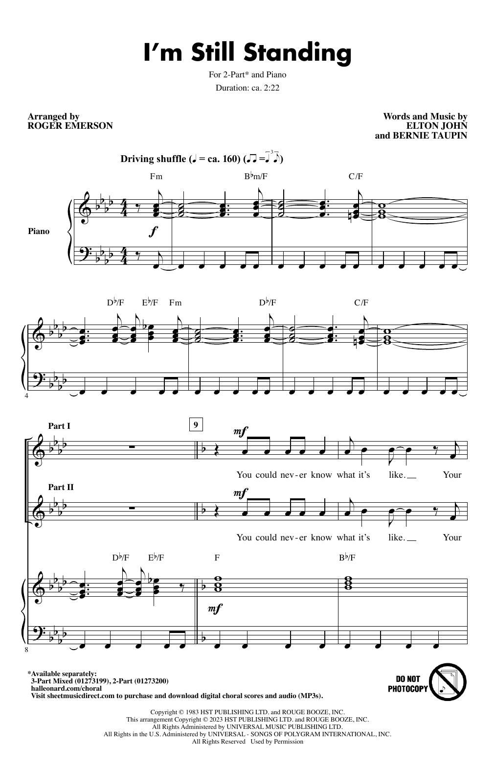 Elton John I'm Still Standing (arr. Roger Emerson) Sheet Music Notes & Chords for 2-Part Choir - Download or Print PDF