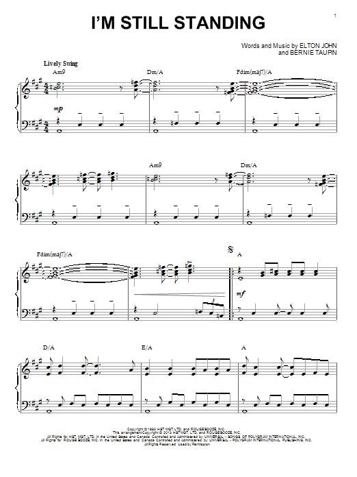 Elton John I'm Still Standing [Jazz version] (arr. Brent Edstrom) Sheet Music Notes & Chords for Piano - Download or Print PDF