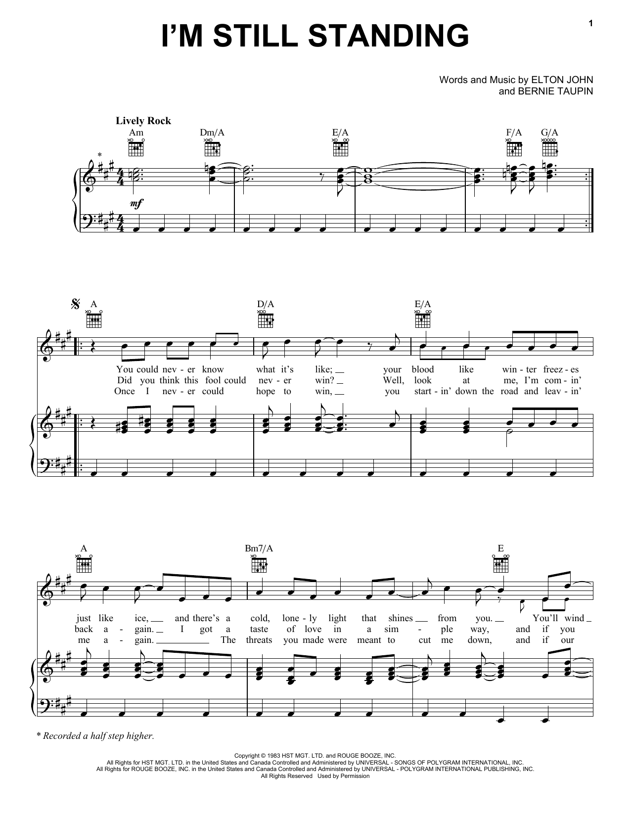 Elton John I'm Still Standing Sheet Music Notes & Chords for Easy Guitar Tab - Download or Print PDF