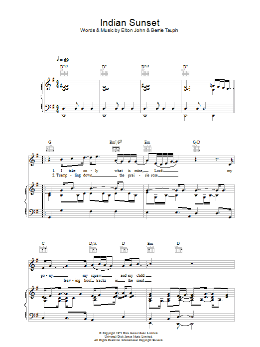 Elton John Indian Sunset Sheet Music Notes & Chords for Lyrics & Chords - Download or Print PDF