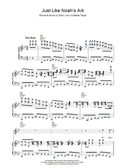 Elton John Just Like Noah's Ark Sheet Music Notes & Chords for Piano, Vocal & Guitar - Download or Print PDF