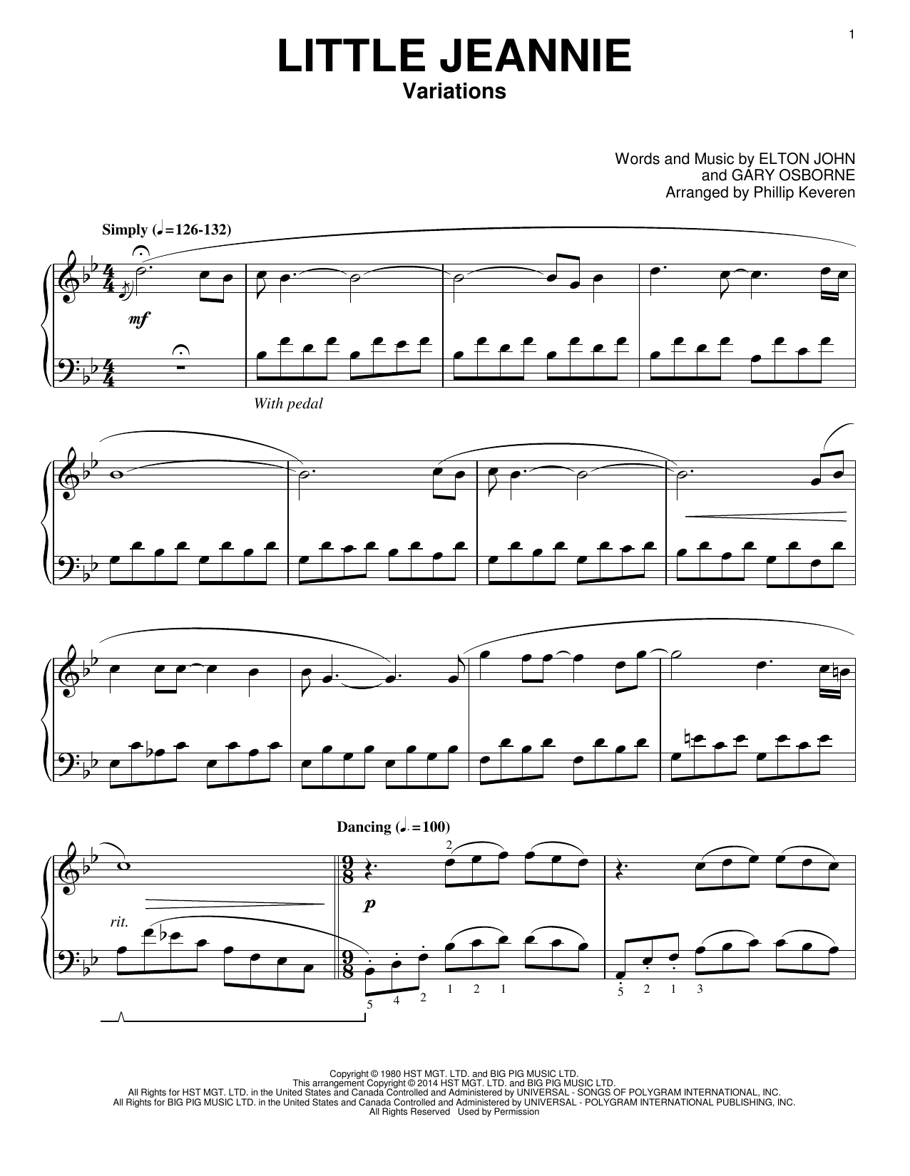 Elton John Little Jeannie [Classical version] (arr. Phillip Keveren) Sheet Music Notes & Chords for Piano - Download or Print PDF