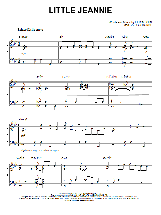 Elton John Little Jeannie [Jazz version] (arr. Brent Edstrom) Sheet Music Notes & Chords for Piano - Download or Print PDF