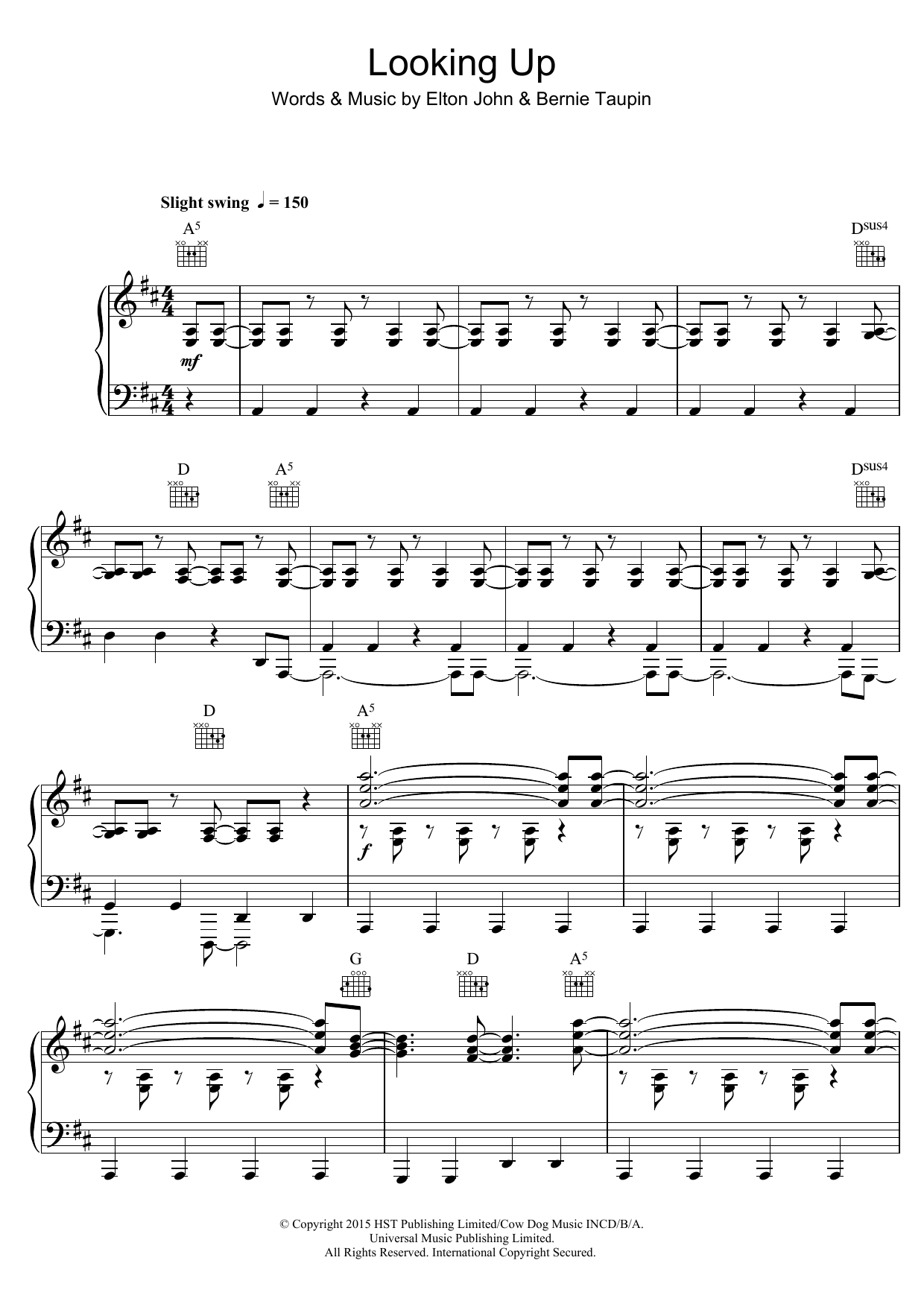 Elton John Looking Up Sheet Music Notes & Chords for Piano, Vocal & Guitar (Right-Hand Melody) - Download or Print PDF