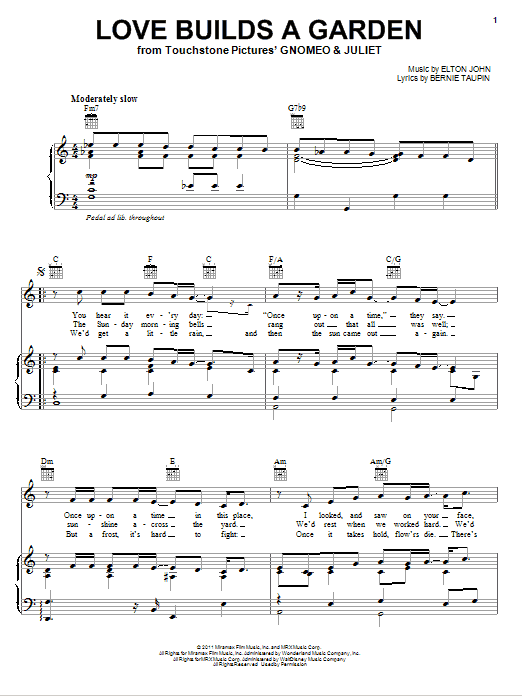 Elton John Love Builds A Garden Sheet Music Notes & Chords for Piano, Vocal & Guitar (Right-Hand Melody) - Download or Print PDF