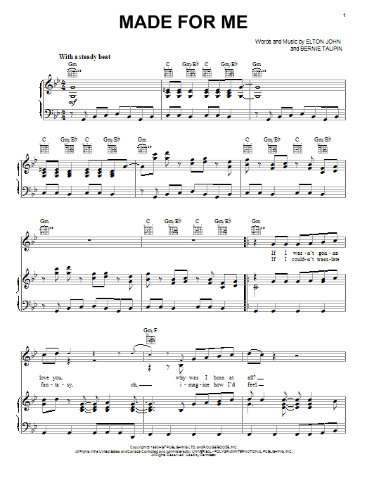 Elton John Made For Me Sheet Music Notes & Chords for Piano, Vocal & Guitar (Right-Hand Melody) - Download or Print PDF