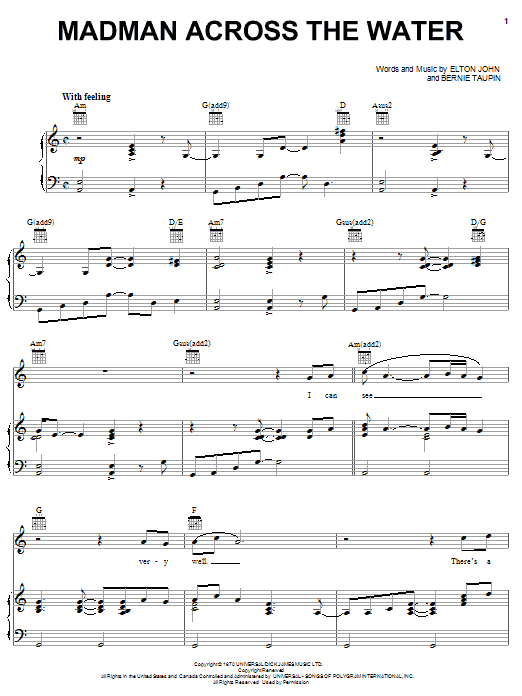 Elton John Madman Across The Water Sheet Music Notes & Chords for Keyboard Transcription - Download or Print PDF