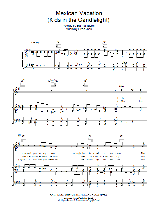 Elton John Mexican Vacation Sheet Music Notes & Chords for Piano, Vocal & Guitar (Right-Hand Melody) - Download or Print PDF