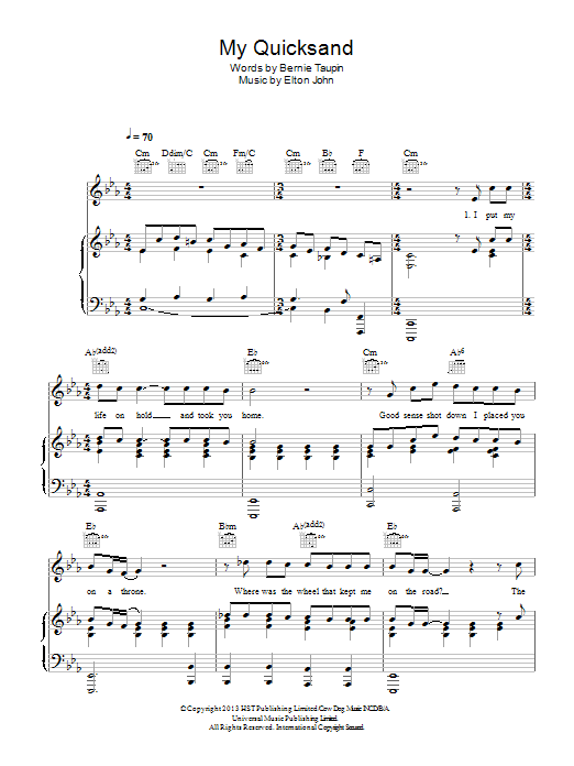 Elton John My Quicksand Sheet Music Notes & Chords for Piano, Vocal & Guitar (Right-Hand Melody) - Download or Print PDF