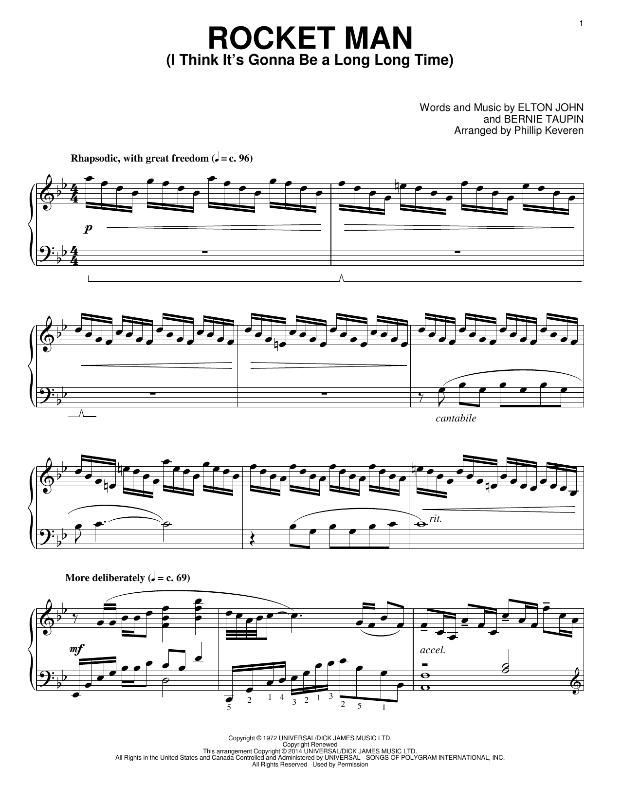 Elton John Rocket Man (I Think It's Gonna Be A Long Long Time) [Classical version] (arr. Phillip Keveren) Sheet Music Notes & Chords for Piano - Download or Print PDF