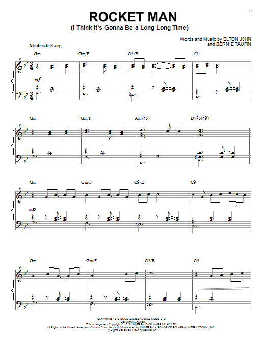 Elton John Rocket Man (I Think It's Gonna Be A Long Long Time) [Jazz version] (arr. Brent Edstrom) Sheet Music Notes & Chords for Piano - Download or Print PDF