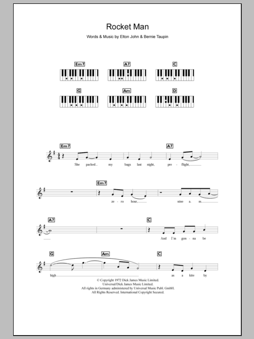 Elton John Rocket Man Sheet Music Notes & Chords for Melody Line, Lyrics & Chords - Download or Print PDF
