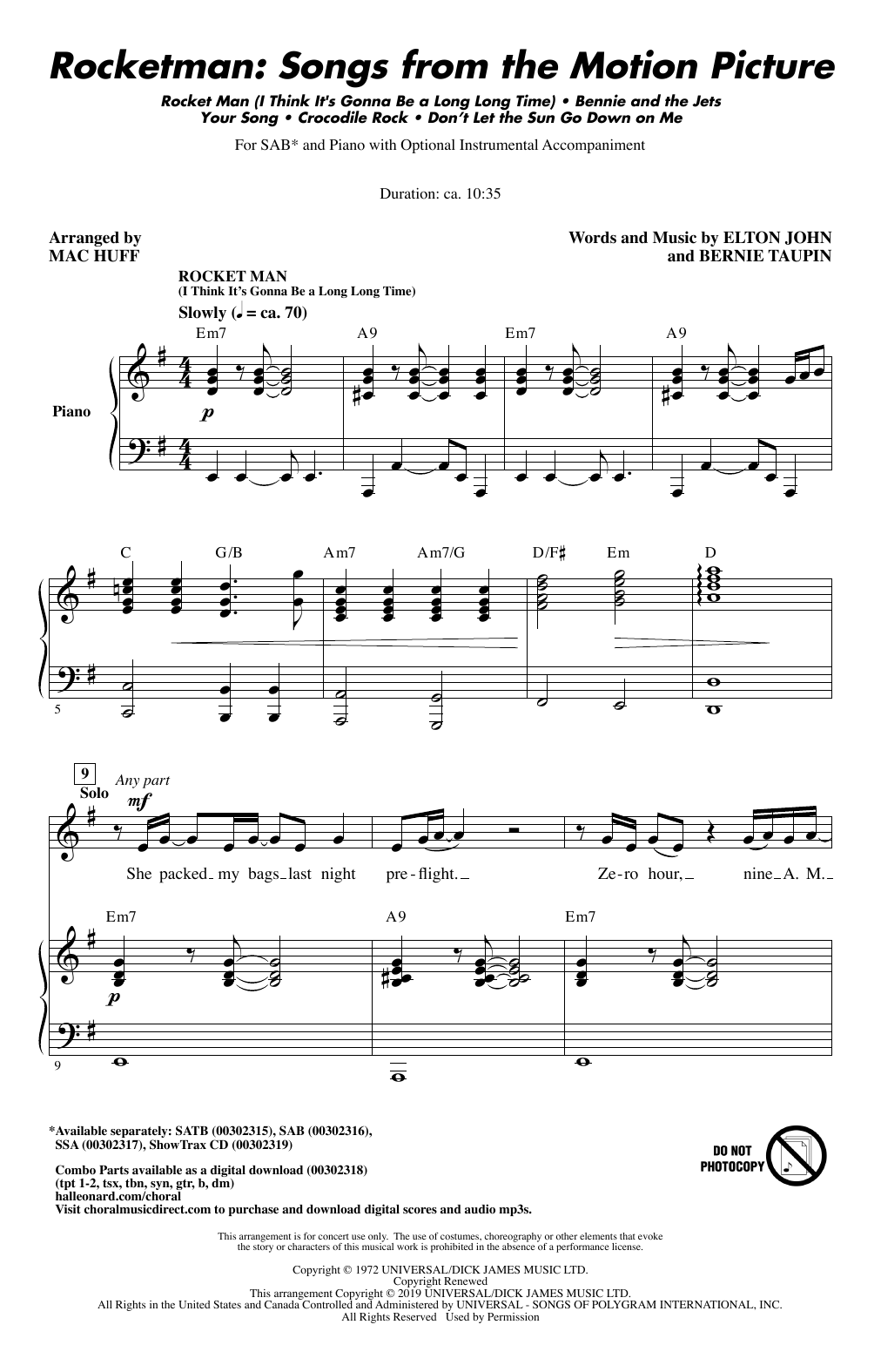 Elton John Rocketman: Songs from the Motion Picture (arr. Mac Huff) Sheet Music Notes & Chords for SAB Choir - Download or Print PDF