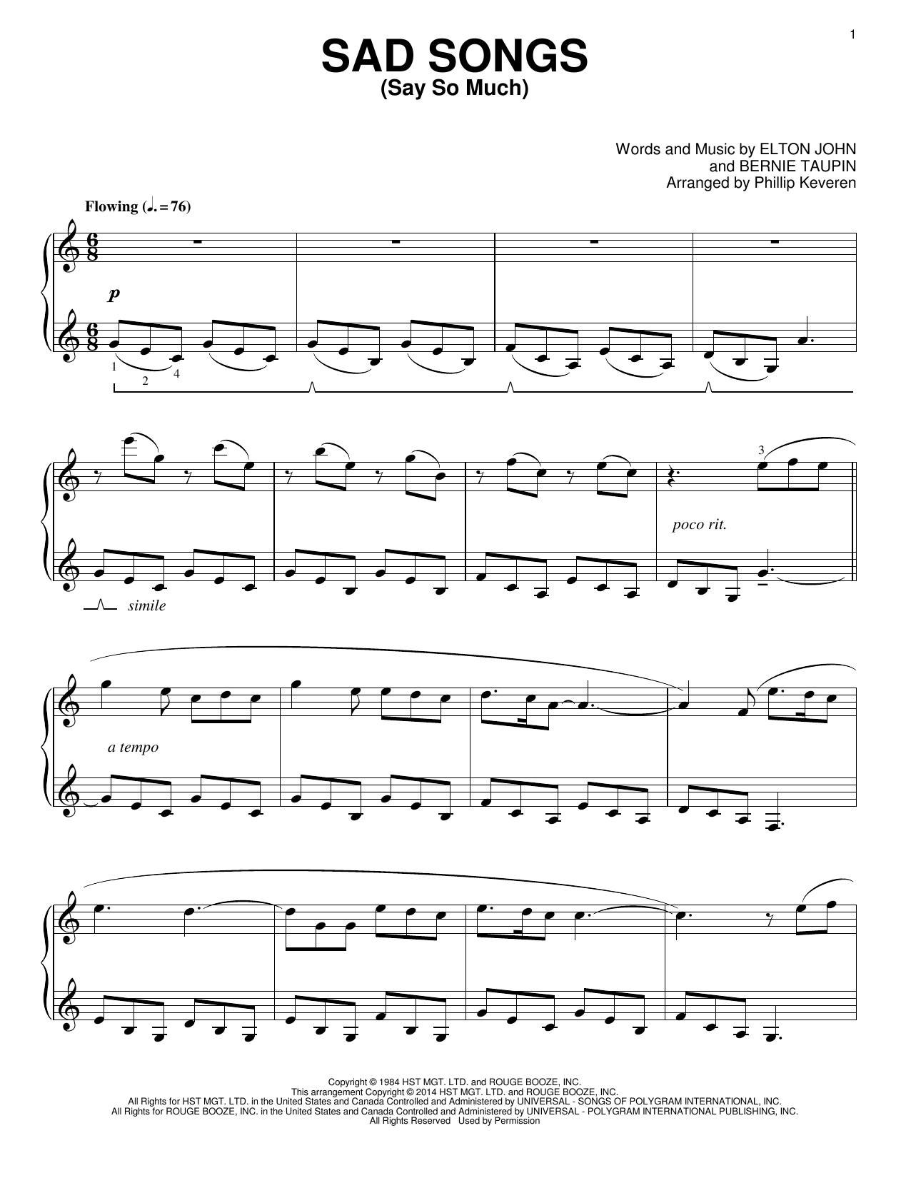 Elton John Sad Songs (Say So Much) [Classical version] (arr. Phillip Keveren) Sheet Music Notes & Chords for Piano - Download or Print PDF